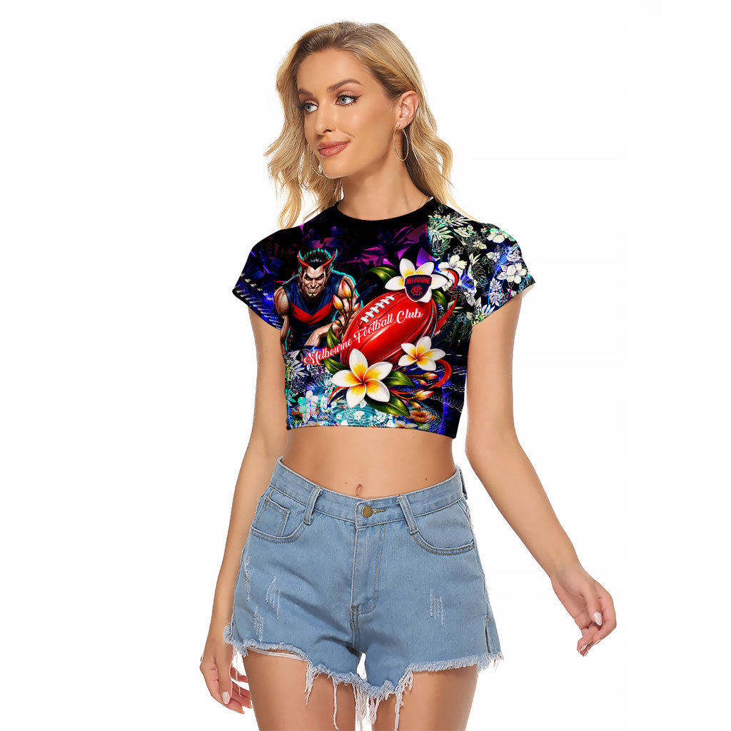 Personalized Melbourne Football Demons Raglan Cropped T Shirt Tropical Hibiscus Flowers - Pacific Fusion Style