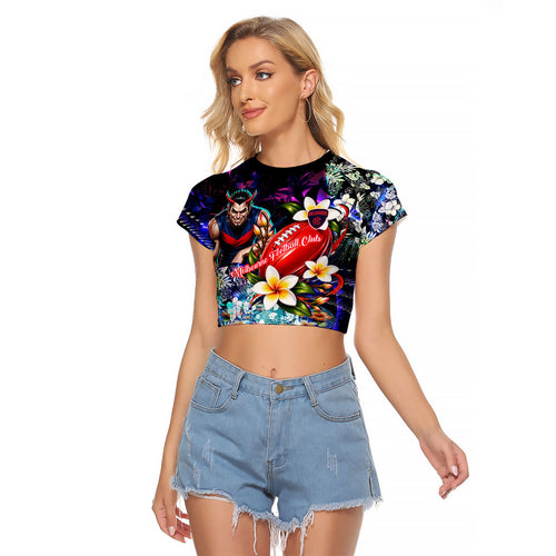 Personalized Melbourne Football Demons Raglan Cropped T Shirt Tropical Hibiscus Flowers - Pacific Fusion Style