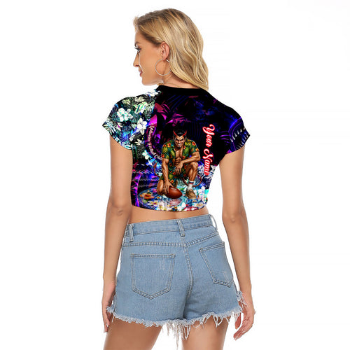 Personalized Melbourne Football Demons Raglan Cropped T Shirt Tropical Hibiscus Flowers - Pacific Fusion Style