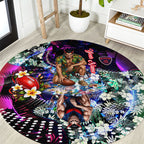 Personalized Melbourne Football Demons Round Carpet Tropical Hibiscus Flowers - Pacific Fusion Style