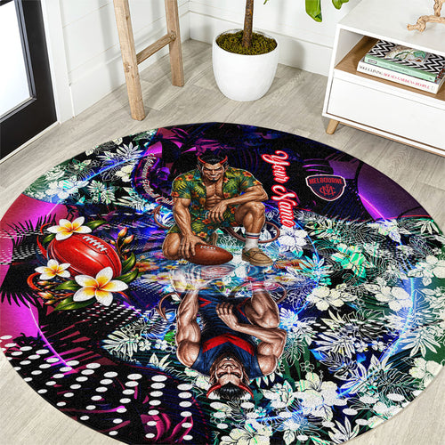 Personalized Melbourne Football Demons Round Carpet Tropical Hibiscus Flowers - Pacific Fusion Style