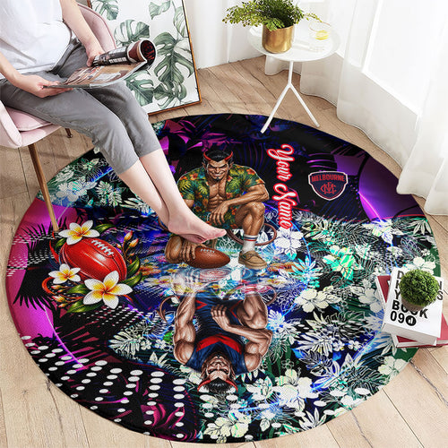 Personalized Melbourne Football Demons Round Carpet Tropical Hibiscus Flowers - Pacific Fusion Style