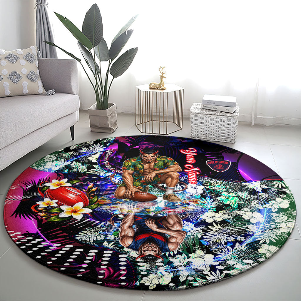 Personalized Melbourne Football Demons Round Carpet Tropical Hibiscus Flowers - Pacific Fusion Style