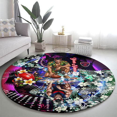 Personalized Melbourne Football Demons Round Carpet Tropical Hibiscus Flowers - Pacific Fusion Style
