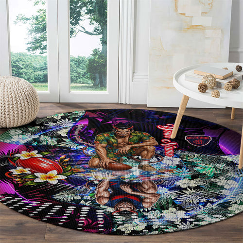 Personalized Melbourne Football Demons Round Carpet Tropical Hibiscus Flowers - Pacific Fusion Style