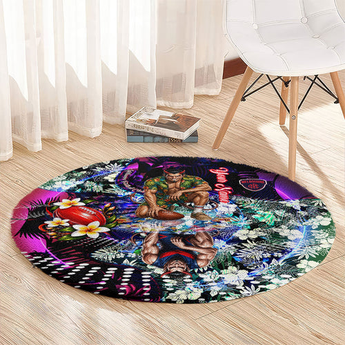 Personalized Melbourne Football Demons Round Carpet Tropical Hibiscus Flowers - Pacific Fusion Style