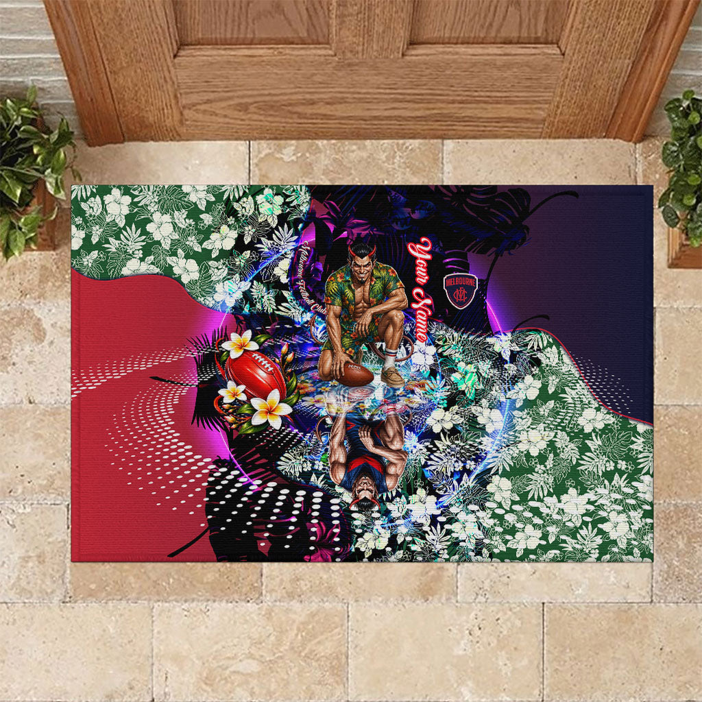 Personalized Melbourne Football Demons Rubber Doormat Tropical Hibiscus Flowers - Pacific Fusion Style