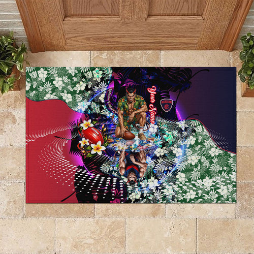 Personalized Melbourne Football Demons Rubber Doormat Tropical Hibiscus Flowers - Pacific Fusion Style