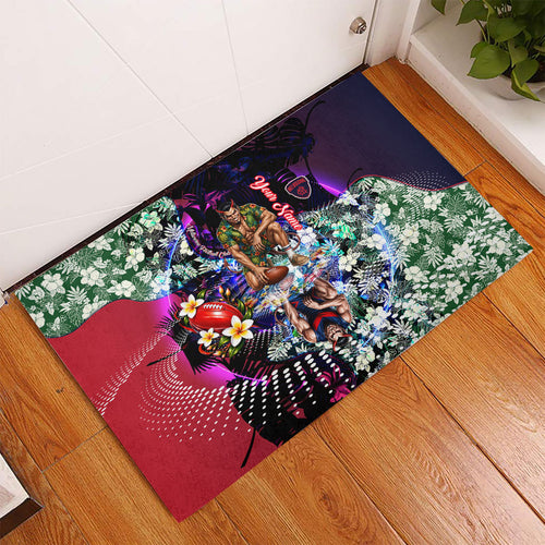 Personalized Melbourne Football Demons Rubber Doormat Tropical Hibiscus Flowers - Pacific Fusion Style