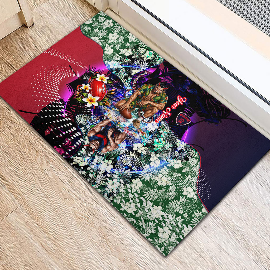 Personalized Melbourne Football Demons Rubber Doormat Tropical Hibiscus Flowers - Pacific Fusion Style