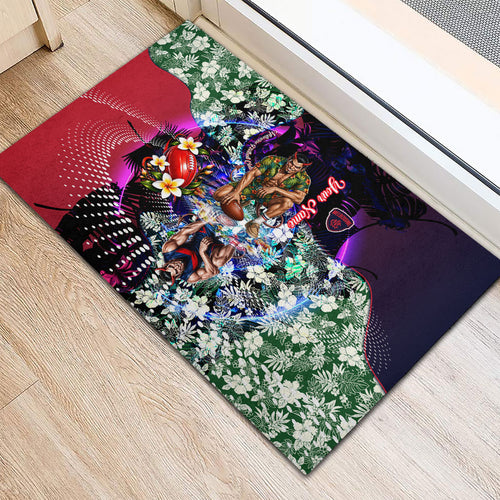 Personalized Melbourne Football Demons Rubber Doormat Tropical Hibiscus Flowers - Pacific Fusion Style