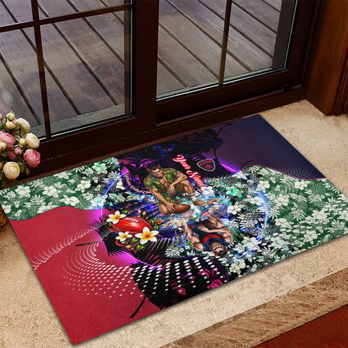 Personalized Melbourne Football Demons Rubber Doormat Tropical Hibiscus Flowers - Pacific Fusion Style