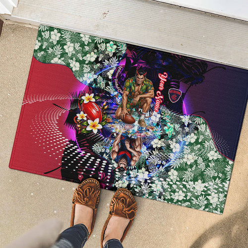 Personalized Melbourne Football Demons Rubber Doormat Tropical Hibiscus Flowers - Pacific Fusion Style