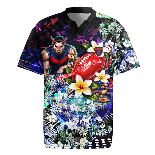 Personalized Melbourne Football Demons Rugby Jersey Tropical Hibiscus Flowers - Pacific Fusion Style