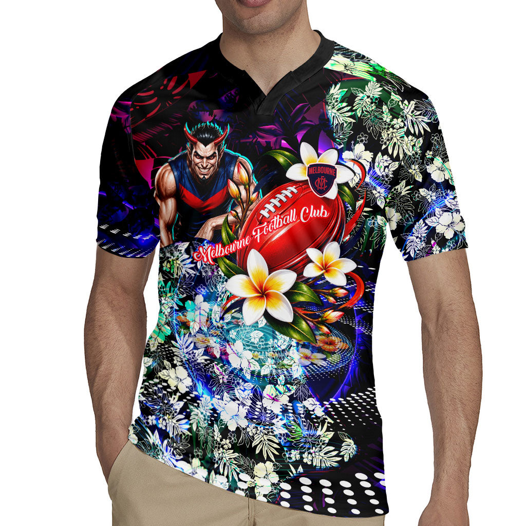 Personalized Melbourne Football Demons Rugby Jersey Tropical Hibiscus Flowers - Pacific Fusion Style
