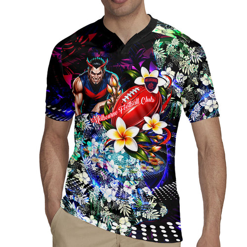 Personalized Melbourne Football Demons Rugby Jersey Tropical Hibiscus Flowers - Pacific Fusion Style