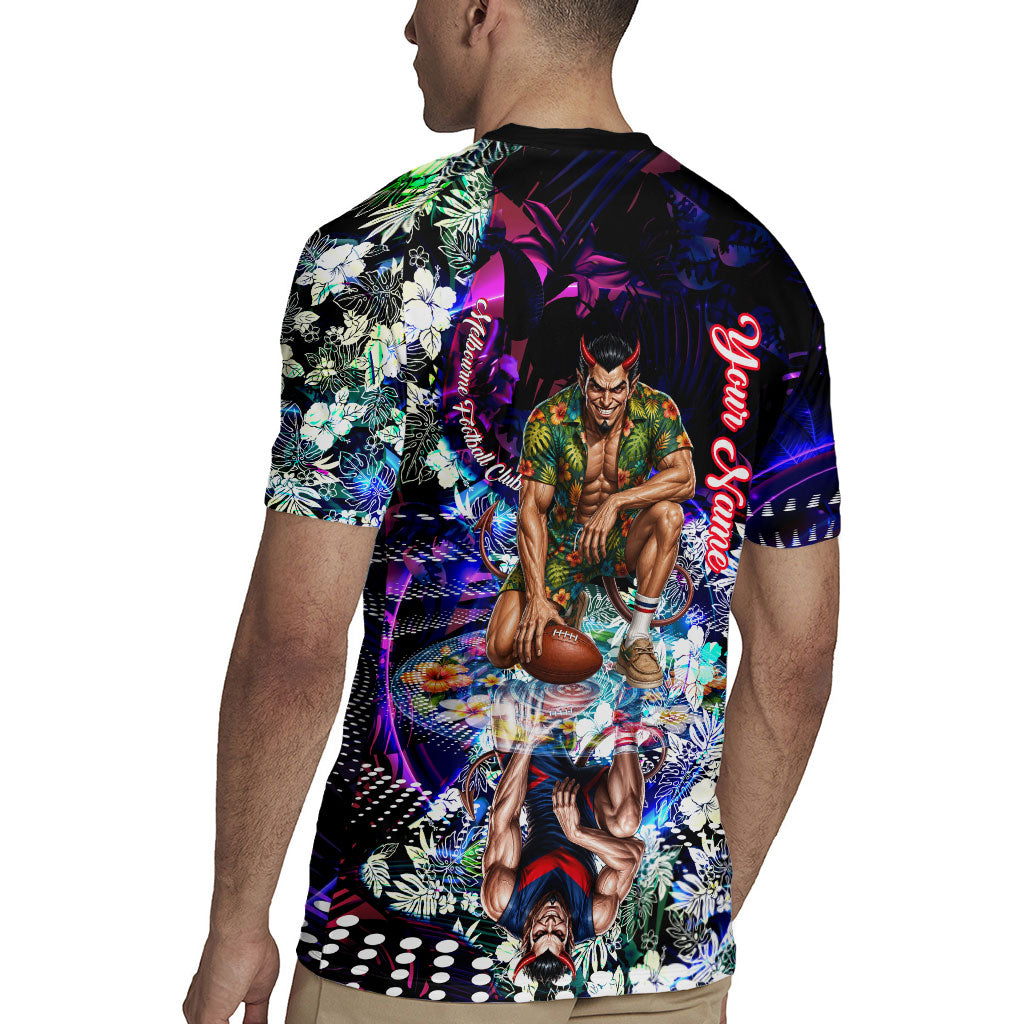 Personalized Melbourne Football Demons Rugby Jersey Tropical Hibiscus Flowers - Pacific Fusion Style