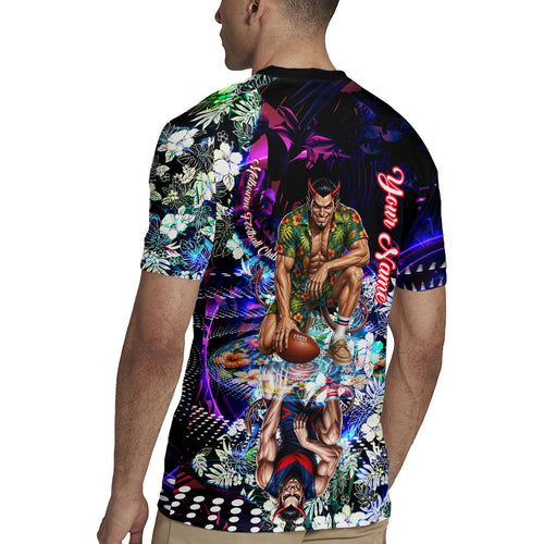 Personalized Melbourne Football Demons Rugby Jersey Tropical Hibiscus Flowers - Pacific Fusion Style