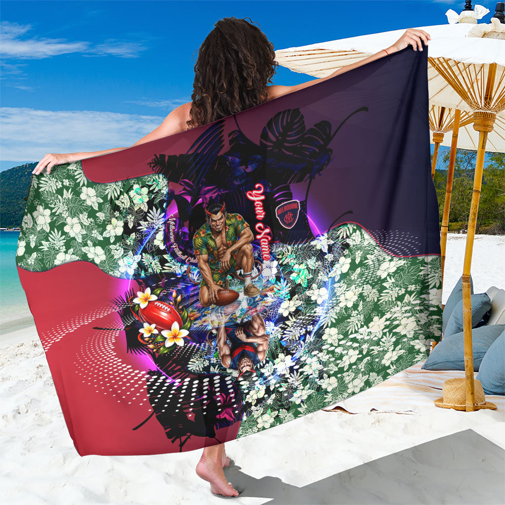 Personalized Melbourne Football Demons Sarong Tropical Hibiscus Flowers - Pacific Fusion Style