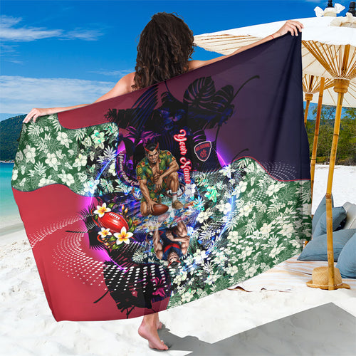 Personalized Melbourne Football Demons Sarong Tropical Hibiscus Flowers - Pacific Fusion Style