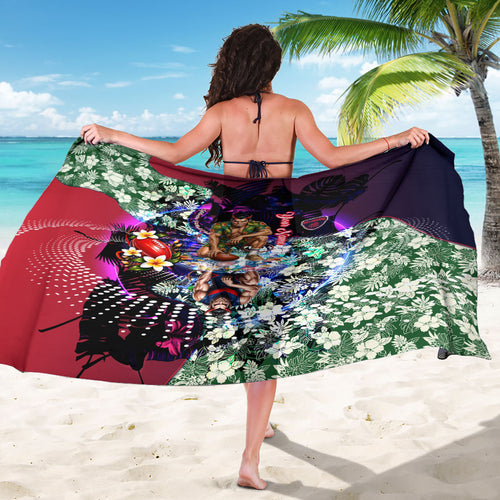 Personalized Melbourne Football Demons Sarong Tropical Hibiscus Flowers - Pacific Fusion Style