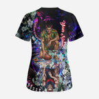Personalized Melbourne Football Demons Scrub Top Tropical Hibiscus Flowers - Pacific Fusion Style