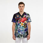 Personalized Melbourne Football Demons Scrub Top Tropical Hibiscus Flowers - Pacific Fusion Style