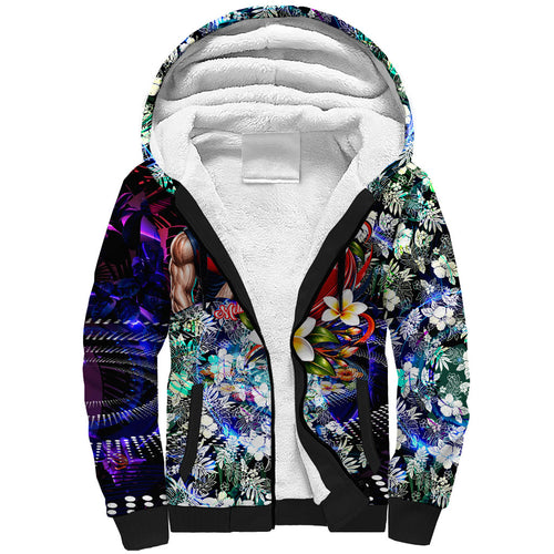 Personalized Melbourne Football Demons Sherpa Hoodie Tropical Hibiscus Flowers - Pacific Fusion Style