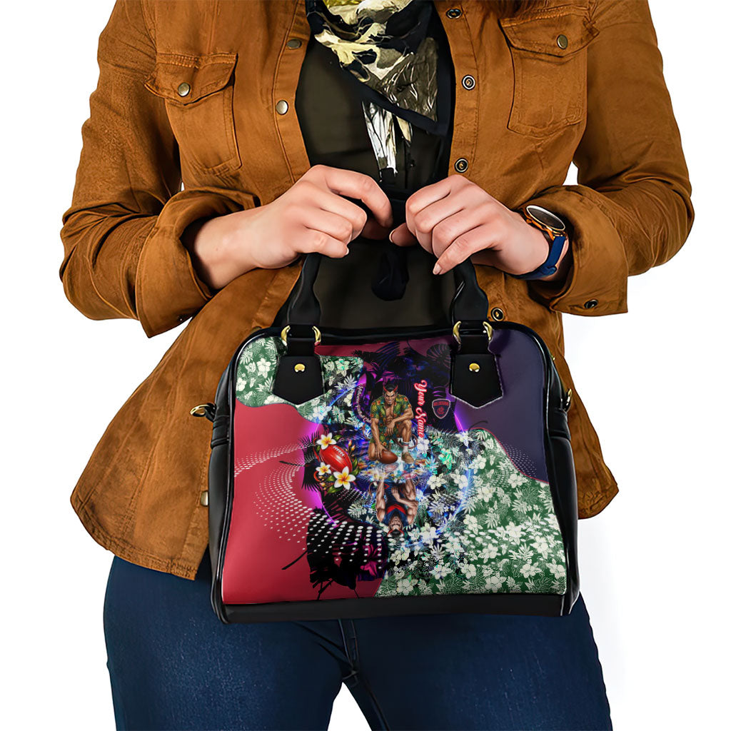 Personalized Melbourne Football Demons Shoulder Handbag Tropical Hibiscus Flowers - Pacific Fusion Style