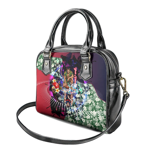 Personalized Melbourne Football Demons Shoulder Handbag Tropical Hibiscus Flowers - Pacific Fusion Style