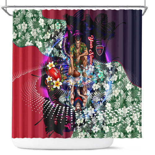Personalized Melbourne Football Demons Shower Curtain Tropical Hibiscus Flowers - Pacific Fusion Style