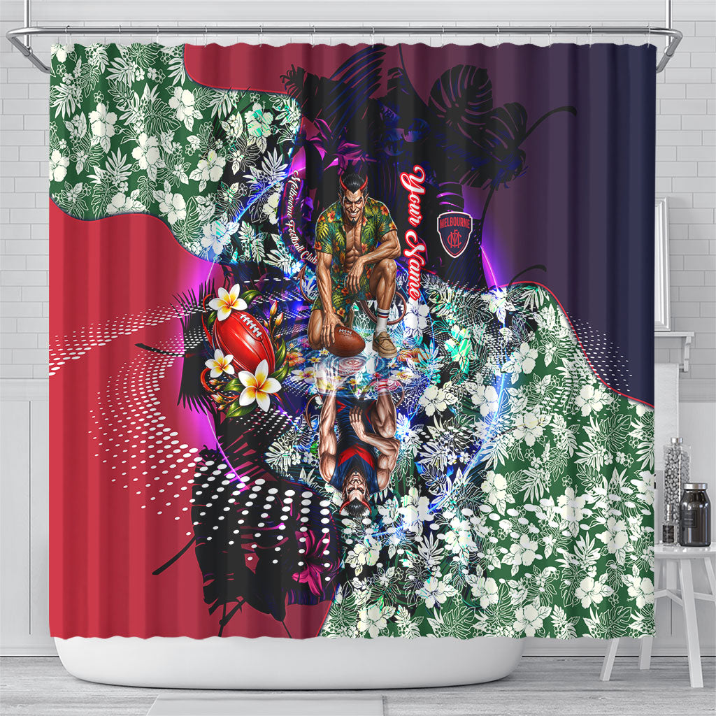 Personalized Melbourne Football Demons Shower Curtain Tropical Hibiscus Flowers - Pacific Fusion Style