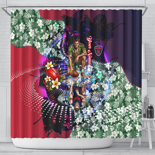 Personalized Melbourne Football Demons Shower Curtain Tropical Hibiscus Flowers - Pacific Fusion Style