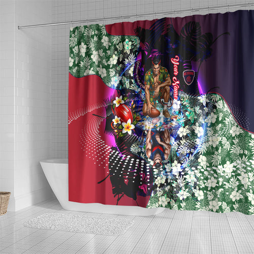 Personalized Melbourne Football Demons Shower Curtain Tropical Hibiscus Flowers - Pacific Fusion Style