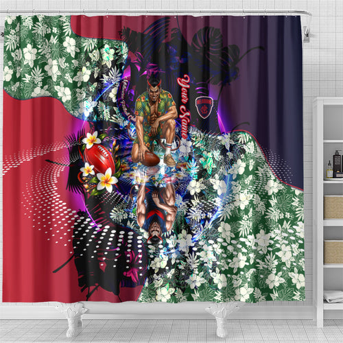 Personalized Melbourne Football Demons Shower Curtain Tropical Hibiscus Flowers - Pacific Fusion Style
