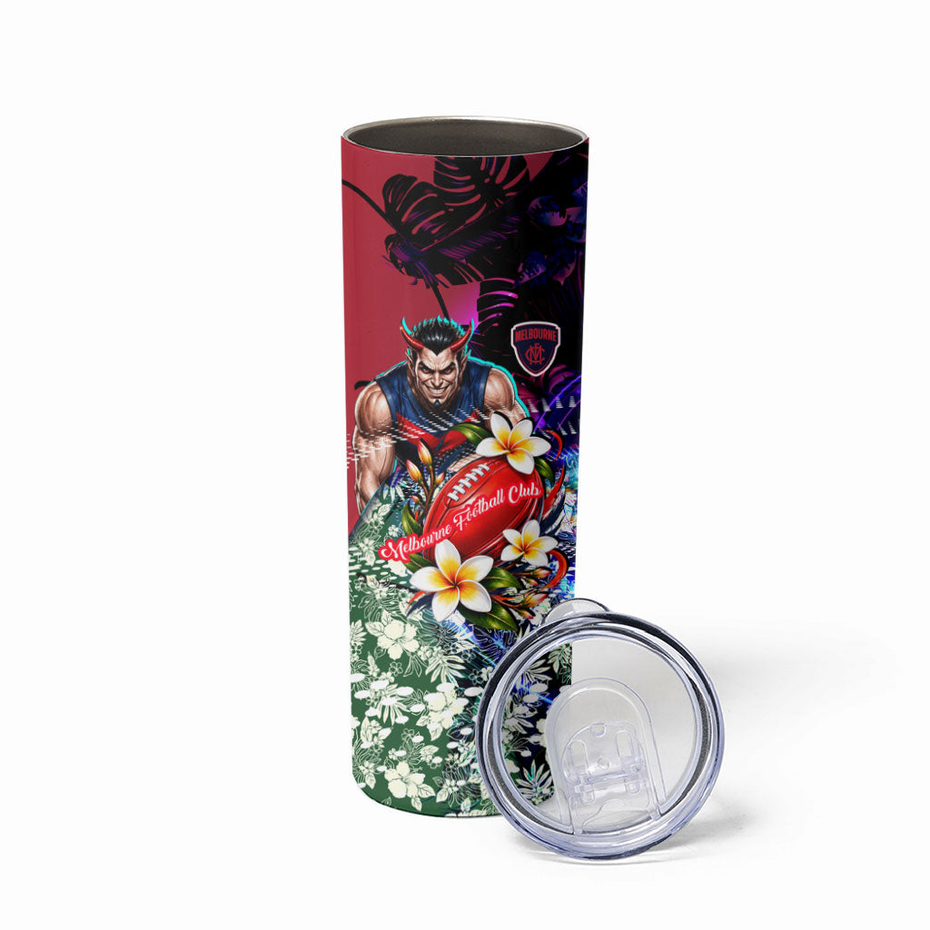 Personalized Melbourne Football Demons Skinny Tumbler Tropical Hibiscus Flowers - Pacific Fusion Style