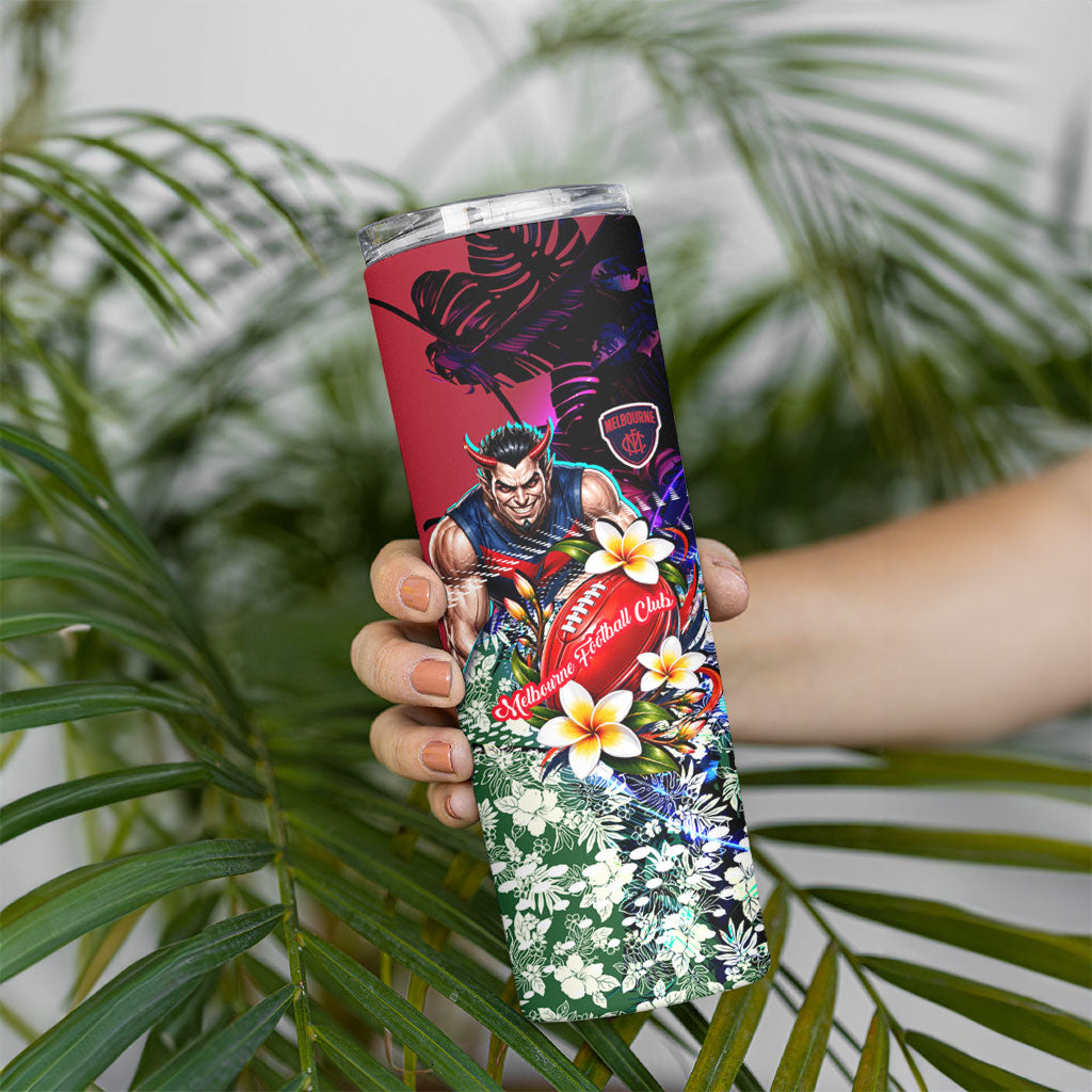 Personalized Melbourne Football Demons Skinny Tumbler Tropical Hibiscus Flowers - Pacific Fusion Style