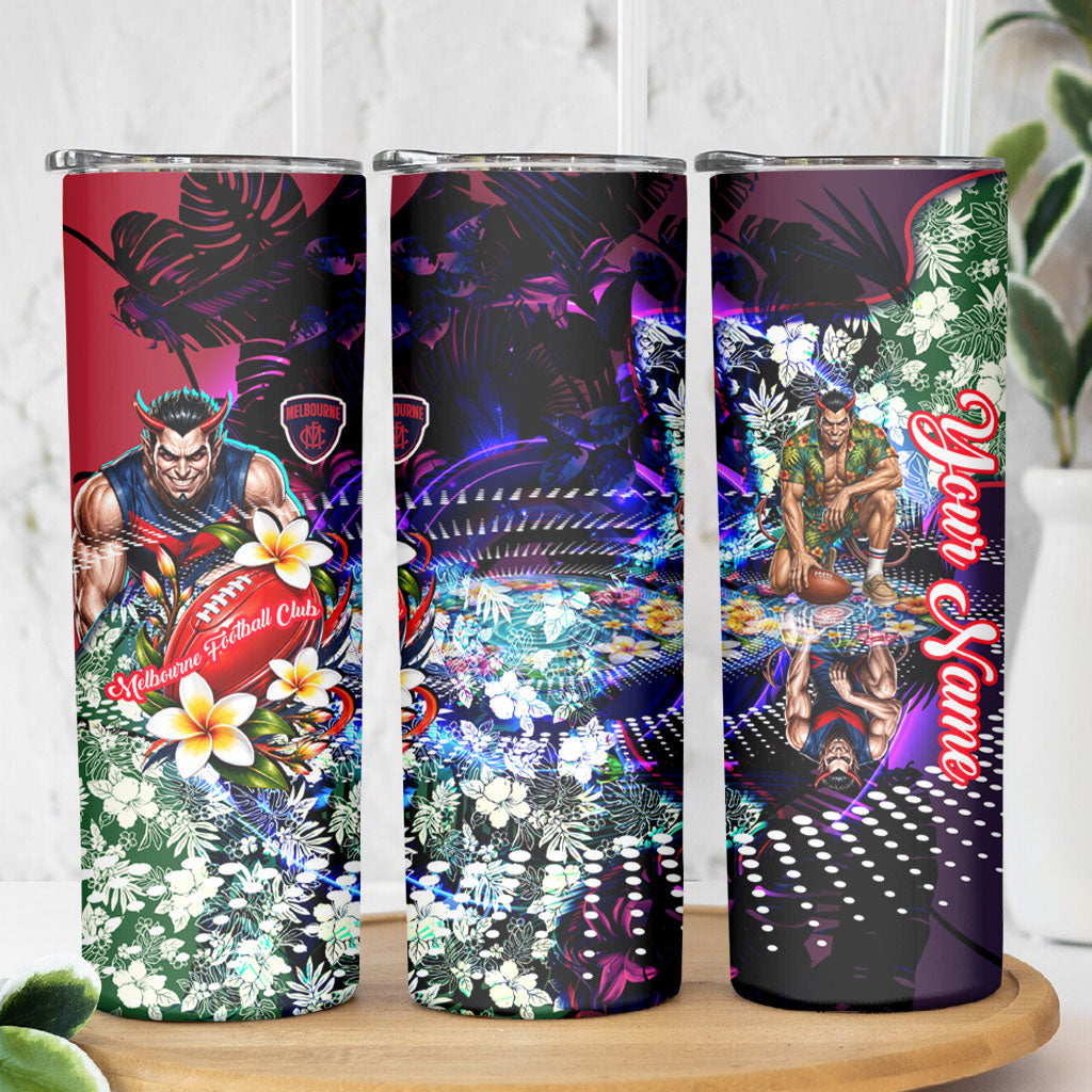 Personalized Melbourne Football Demons Skinny Tumbler Tropical Hibiscus Flowers - Pacific Fusion Style