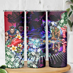 Personalized Melbourne Football Demons Skinny Tumbler Tropical Hibiscus Flowers - Pacific Fusion Style