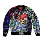 Personalized Melbourne Football Demons Sleeve Zip Bomber Jacket Tropical Hibiscus Flowers - Pacific Fusion Style