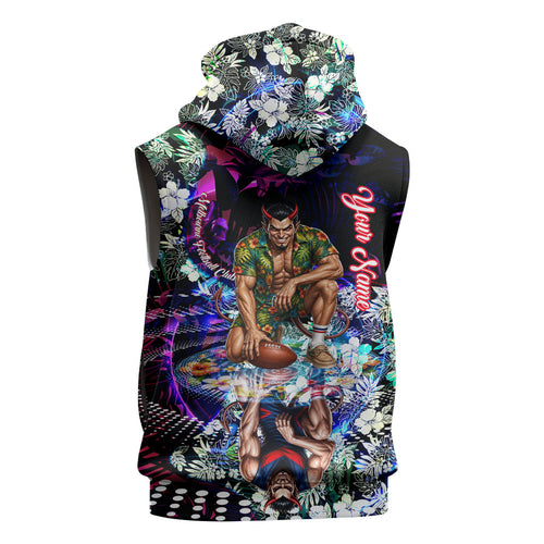Personalized Melbourne Football Demons Sleeveless Hoodie Tropical Hibiscus Flowers - Pacific Fusion Style