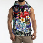 Personalized Melbourne Football Demons Sleeveless Hoodie Tropical Hibiscus Flowers - Pacific Fusion Style