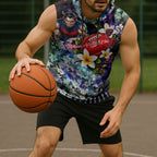 Personalized Melbourne Football Demons Sleeveless Hoodie Tropical Hibiscus Flowers - Pacific Fusion Style