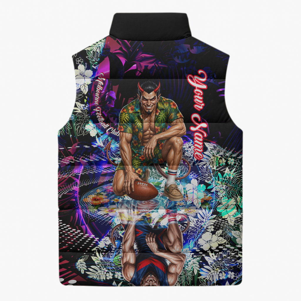 Personalized Melbourne Football Demons Sleeveless Puffer Jacket Tropical Hibiscus Flowers - Pacific Fusion Style