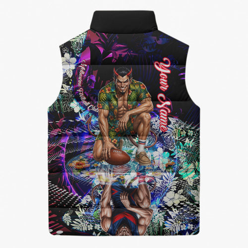 Personalized Melbourne Football Demons Sleeveless Puffer Jacket Tropical Hibiscus Flowers - Pacific Fusion Style