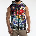 Personalized Melbourne Football Demons Sleeveless Zip Hoodie Tropical Hibiscus Flowers - Pacific Fusion Style