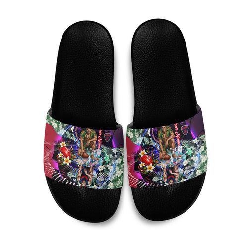 Personalized Melbourne Football Demons Slide Sandals Tropical Hibiscus Flowers - Pacific Fusion Style