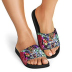 Personalized Melbourne Football Demons Slide Sandals Tropical Hibiscus Flowers - Pacific Fusion Style
