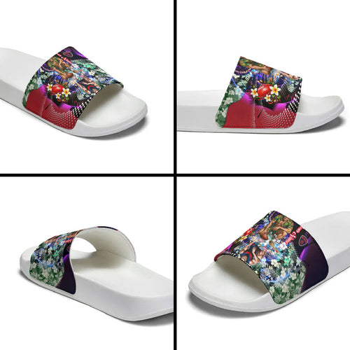 Personalized Melbourne Football Demons Slide Sandals Tropical Hibiscus Flowers - Pacific Fusion Style