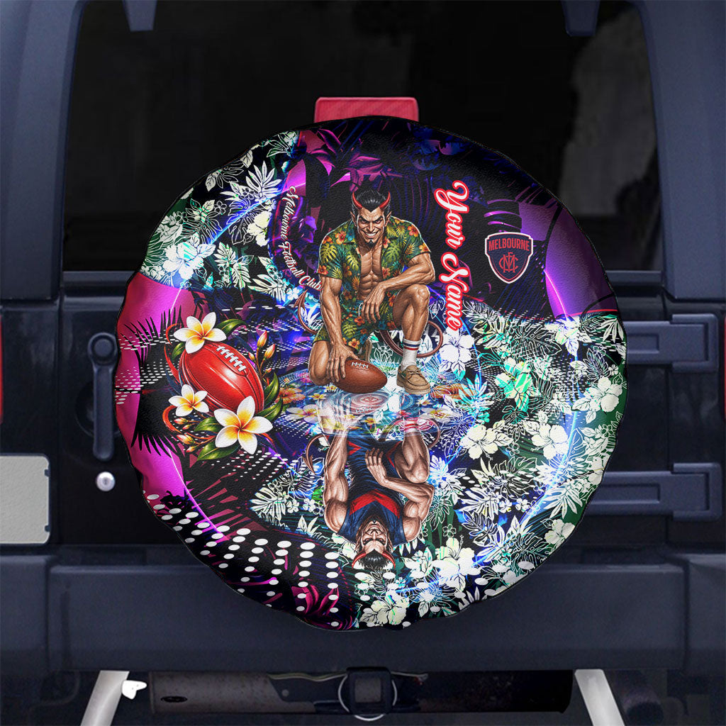 Personalized Melbourne Football Demons Spare Tire Cover Tropical Hibiscus Flowers - Pacific Fusion Style